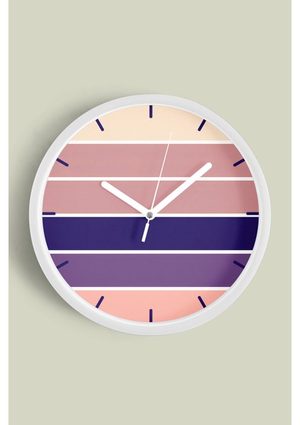 Renkli Çizgili Modern Tasarım Duvar Saati - 25CM - Önü Camlı Beyaz Kasa - Sessiz Mekanizma