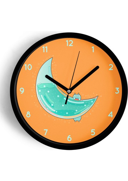 Soyut Ay Tasarımı Çocuk Odası Modern Duvar Saati - 25CM - Önü Camlı Siyah Kasa - Sessiz Mekanizma