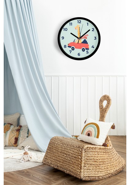 Araba Süren Sevimli Zürafa Çocuk Odası Duvar Saati - 25CM - Önü Camlı Siyah Kasa - Sessiz Mekanizma fiyatları
