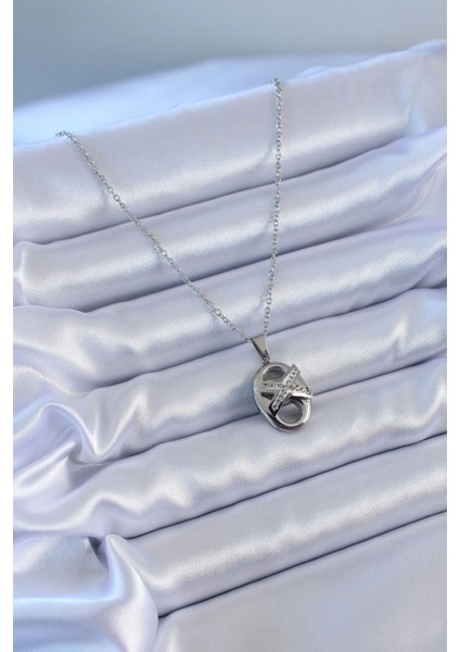 316L Çelik Gümüş Renk Zirkon Taşlı Kadın Kolye fiyatları