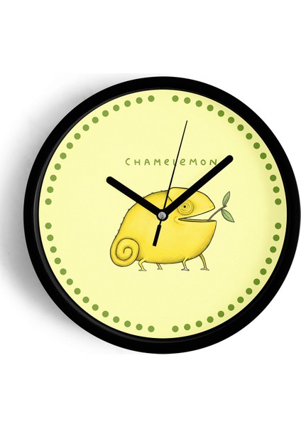 Sevimli Limon Bukalemun Modern Duvar Saati - 42CM - Önü Camlı Siyah Kasa - Sessiz Mekanizma