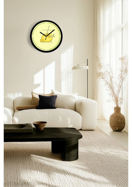 Sevimli Limon Bukalemun Modern Duvar Saati - 42CM - Önü Camlı Siyah Kasa - Sessiz Mekanizma fiyatları