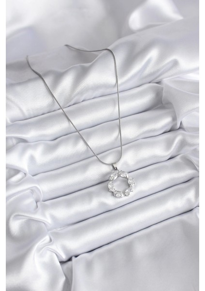 316L Çelik Gümüş Renk Zirkon Taşlı Kadın Kolye fiyatları