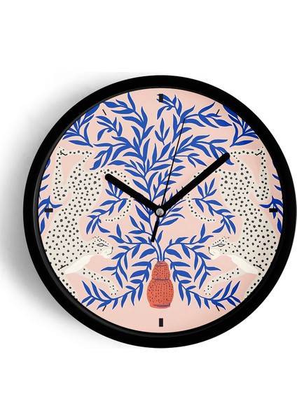 Leopar - Kaplan Modern Tasarım Duvar Saati - 25CM - Önü Camlı Siyah Kasa - Sessiz Mekanizma