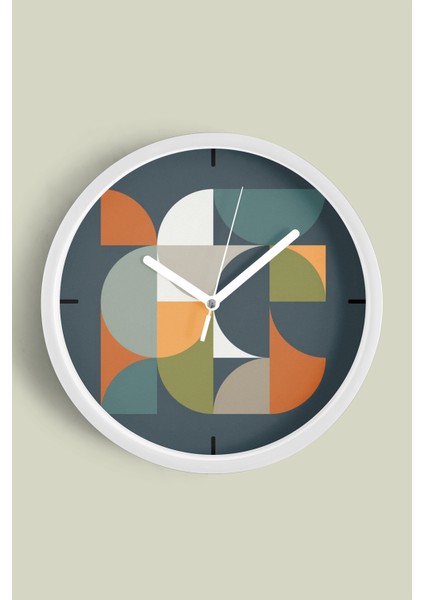 Soyut - Geometrik Temalı Modern Duvar Saati - 25CM - Önü Camlı Beyaz Kasa - Sessiz Mekanizma