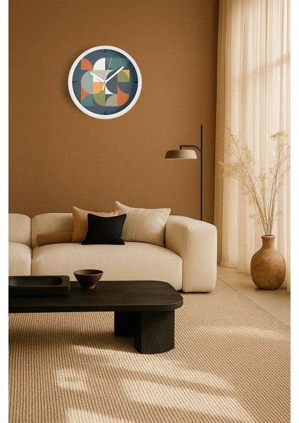 Soyut - Geometrik Temalı Modern Duvar Saati - 25CM - Önü Camlı Beyaz Kasa - Sessiz Mekanizma fiyatları
