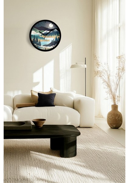 Soyut Doğa Manzara Temalı Modern Duvar Saati - 25CM - Önü Camlı Siyah Kasa - Sessiz Mekanizma fiyatları