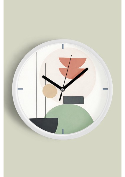 Soyut Tasarım Modern Duvar Saati - 25CM - Önü Camlı Beyaz Kasa - Sessiz Mekanizma
