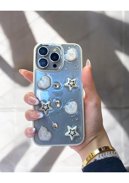 Iphone Uyumlu Simli Kalpli Yıldızlı Kılıf