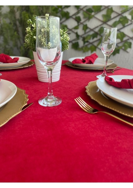 Kadife Dokulu Dertsiz Kırmızı Yuvarlak Masa Örtüsü (Peçete Dahil Değil ) fırsatları