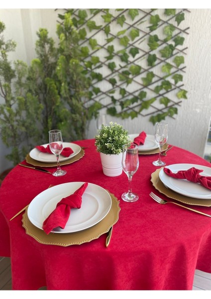 Kadife Dokulu Dertsiz Kırmızı Yuvarlak Masa Örtüsü (Peçete Dahil Değil ) indirimleri