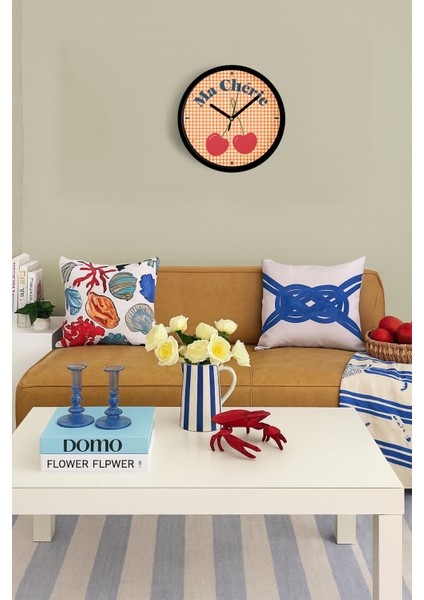 Kiraz Tasarım Modern Duvar Saati - 25CM - Önü Camlı Siyah Kasa - Sessiz Mekanizma fiyatları