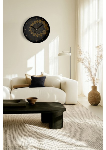 Mandala Tarzı Çiçek Çizimi Modern Duvar Saati - 25CM - Önü Camlı Siyah Kasa - Sessiz Mekanizma fiyatları