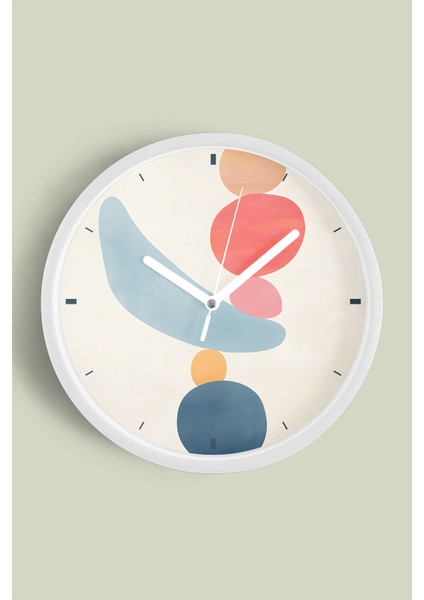 Soyut - Bohem - Geometrik Temalı Modern Duvar Saati - 25CM - Önü Camlı Beyaz Kasa - Sessiz Mekanizma