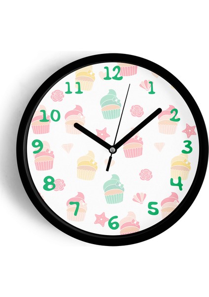 Cupcake Desenli Mutfak Duvar Saati - 42CM - Önü Camlı Siyah Kasa - Sessiz Mekanizma