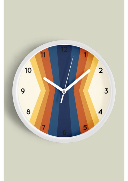 Soyut - Geometrik Temalı Modern Duvar Saati - 25CM - Önü Camlı Beyaz Kasa - Sessiz Mekanizma