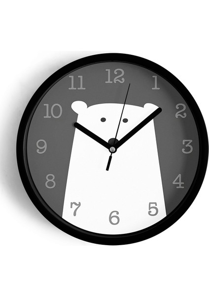 Sevimli Ayı Çocuk Odası Modern Duvar Saati - 42CM - Önü Camlı Siyah Kasa - Sessiz Mekanizma