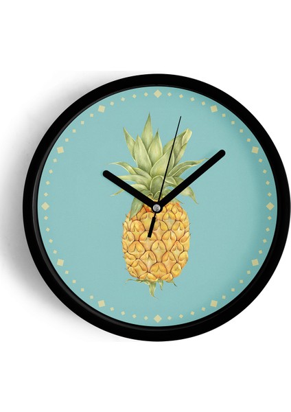 Ananas Tasarımı Mutfak Duvar Saati - 42CM - Önü Camlı Siyah Kasa - Sessiz Mekanizma