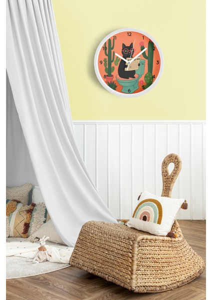 Soyut Kedi Modern Tasarım Duvar Saati - 25CM - Önü Camlı Beyaz Kasa - Sessiz Mekanizma fiyatları