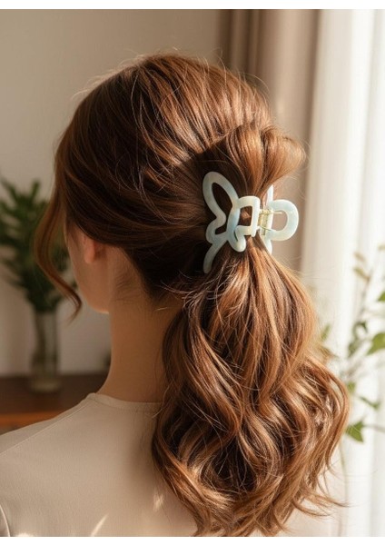 Kadın Kelebek Şekilli Soft Akrilik Mandal Mavi Şeffaf Toka