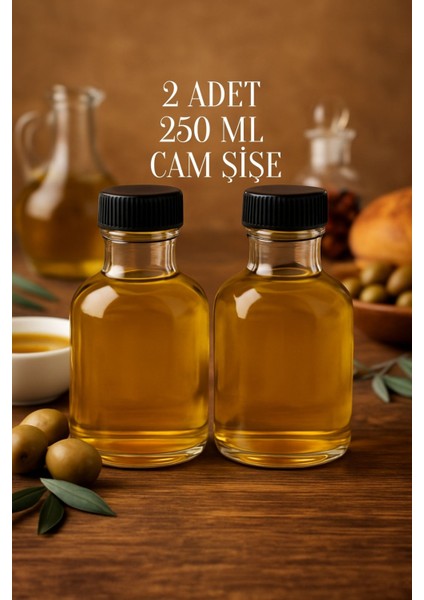 2 Adet 250 ml Şeffaf Tombul Yağ Şişesi Sızdırmaz Kilitli Kapaklı 250 cc Yağdanlık Sosluk Cam Şişe