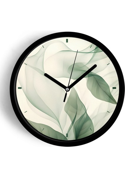 Soyut Yaprak Tasarımı Modern Duvar Saati - 25CM - Önü Camlı Siyah Kasa - Sessiz Mekanizma