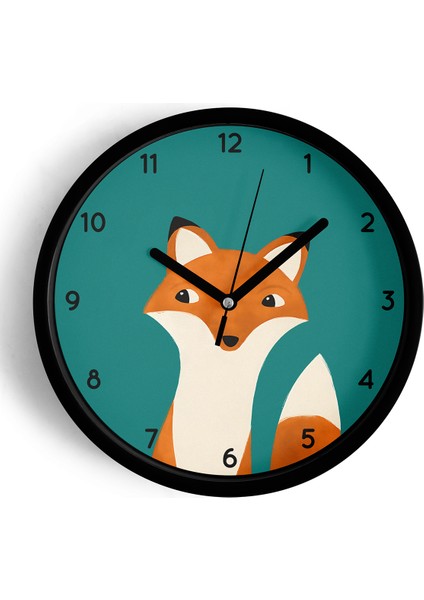 Sevimli Tilki Modern Çocuk Odası Duvar Saati - 42CM - Önü Camlı Siyah Kasa - Sessiz Mekanizma