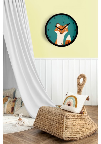 Sevimli Tilki Modern Çocuk Odası Duvar Saati - 42CM - Önü Camlı Siyah Kasa - Sessiz Mekanizma fiyatları