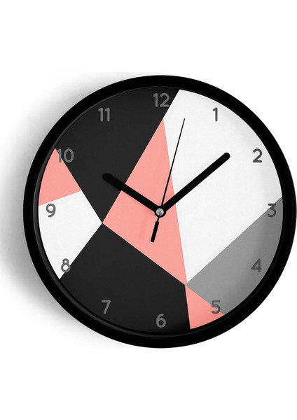 Soyut - Geometrik Temalı Modern Duvar Saati - 42CM - Önü Camlı Siyah Kasa - Sessiz Mekanizma
