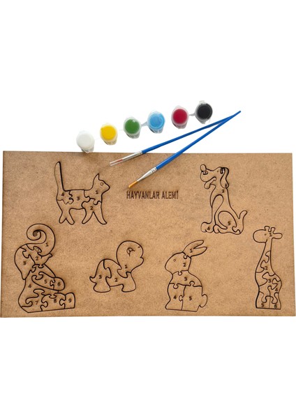 Hayvan Figürlü Ahşap Yapboz Boyama Seti | Çocuk & Aile Aktivite, Eğitici Hobi Seti