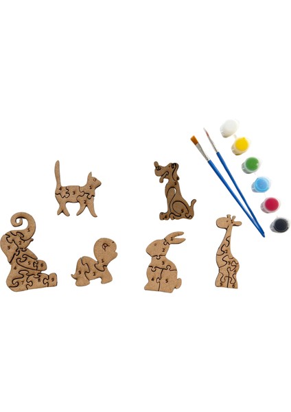 Hayvan Figürlü Ahşap Yapboz Boyama Seti | Çocuk & Aile Aktivite, Eğitici Hobi Seti fiyatları