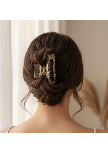 Kadın Leopar Desenli Kahverengi Akrilik Mandal Toka