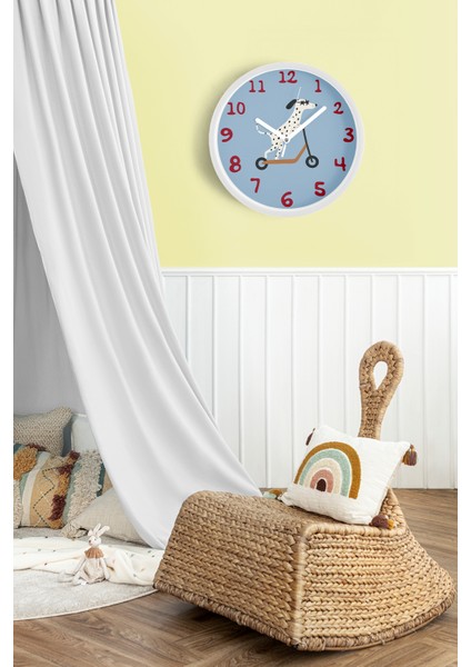 Güneş Gözlüklü Scooter Yapan Sevimli Köpek Çocuk Odası Modern Duvar Saati - 25CM - Önü Camlı fiyatları