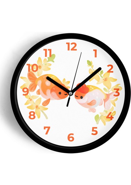 Sevimli Balık Tasarımı Çocuk Odası Duvar Saati - 42CM - Önü Camlı Siyah Kasa - Sessiz Mekanizma