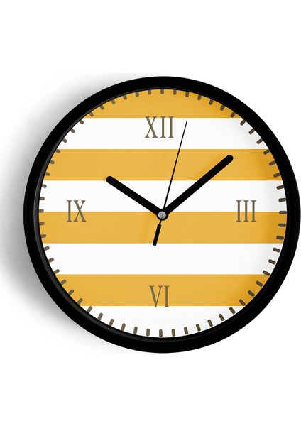 Yatay Çizgili Modern Duvar Saati - 42CM - Önü Camlı Siyah Kasa - Sessiz Mekanizma