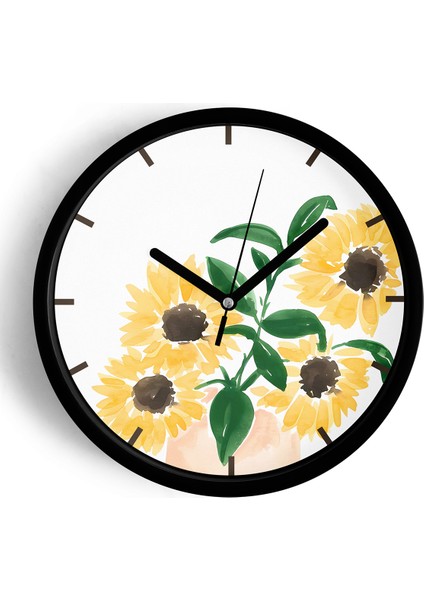 Soyut Renkli Çiçek Temalı Modern Duvar Saati - 25CM - Önü Camlı Siyah Kasa - Sessiz Mekanizma