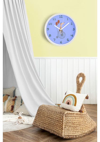 Bisiklet Süren Köpek Çocuk Odası Duvar Saati - 25CM - Önü Camlı Beyaz Kasa - Sessiz Mekanizma fiyatları