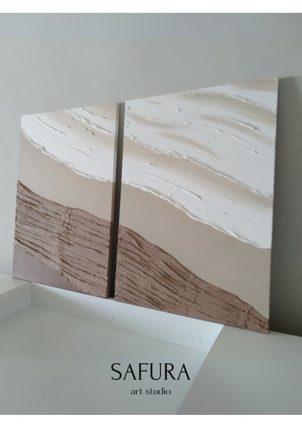 Dokulu Tablo – El Yapımı 3 Boyutlu Alçı Minimalist Doku, Modern Iskandinav Kabartmalı (Kumaş Dalga Kahverengi) fiyatları