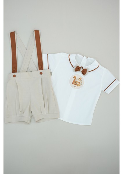 Balonlu Ayıcık Baskılı Şort Salopet Takım modelleri