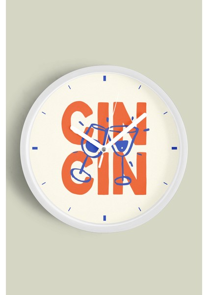 Kokteyl - Kadeh Görseli Tasarım Modern Duvar Saati - 25CM - Önü Camlı Beyaz Kasa - Sessiz Mekanizma