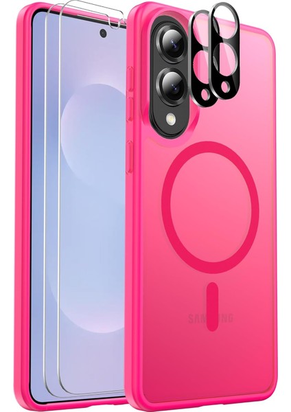 Samsung Galaxy S25 Fe Uyumlu Ekran Koruyuculu Kılıf Magsafe Sarj Destekli Kamera Çıkıntılı Mat Kapak