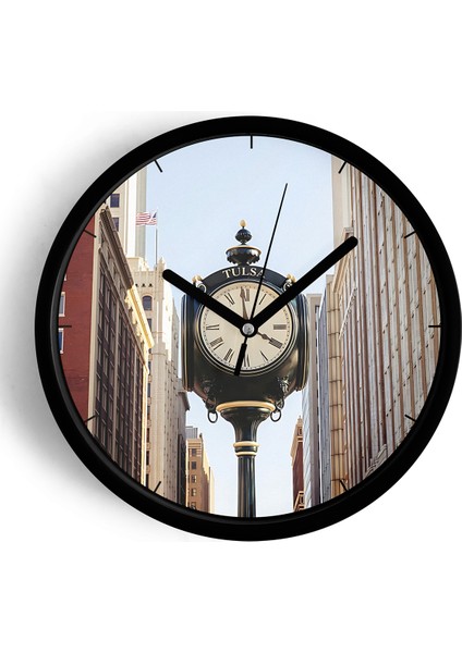 Saat Kulesi - Vintage Temalı Modern Duvar Saati - 42CM - Önü Camlı Siyah Kasa - Sessiz Mekanizma