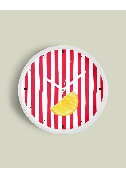 Soyut Limon Tasarım Mutfak Tasarım Modern Duvar Saati - 25CM - Önü Camlı Beyaz Kasa