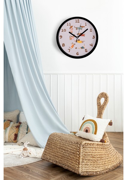 Sevimli Köpekler Modern Duvar Saati - Çocuk Odası Duvar Saati - 25CM - Önü Camlı Siyah Kasa fiyatları