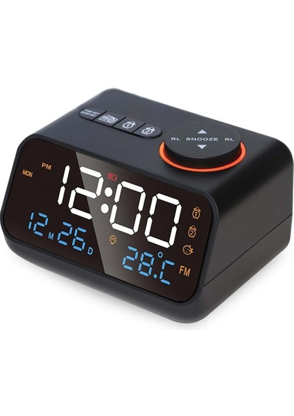 Dekoratif LED Dijital Saat Fm Radyo 2 Alarm Sıcaklık ve Nem Göstergeli Şarjlı Pilli Saat
