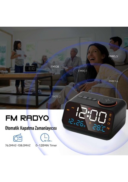 Dekoratif LED Dijital Saat Fm Radyo 2 Alarm Sıcaklık ve Nem Göstergeli Şarjlı Pilli Saat modelleri