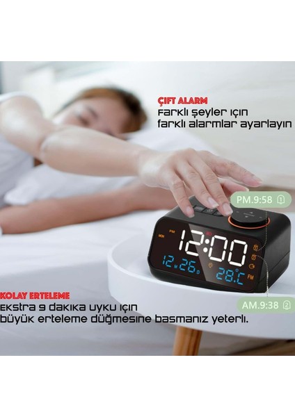 Dekoratif LED Dijital Saat Fm Radyo 2 Alarm Sıcaklık ve Nem Göstergeli Şarjlı Pilli Saat indirimleri