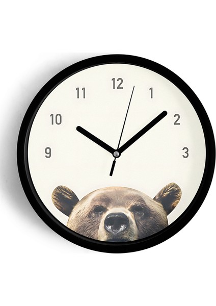 Sevimli Ayı Temalı Çocuk Odası Modern Duvar Saati - 25CM - Önü Camlı Siyah Kasa - Sessiz Mekanizma