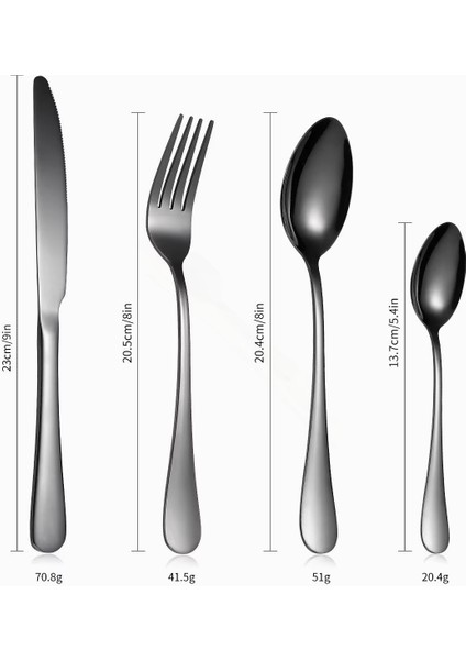Premium 304 Paslanmaz Çelik 24 Parça Çatal Kaşık Bıçak Takımı – 6 Kişilik Sofra Seti Siyah Renk modelleri
