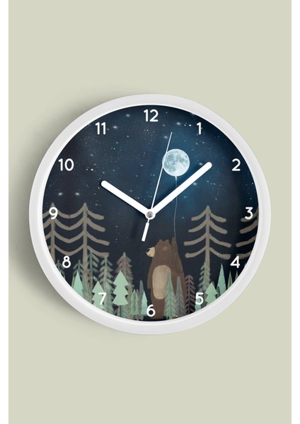Sevimli Ayı Temalı Çocuk Odası Modern Duvar Saati - 25CM - Önü Camlı Beyaz Kasa - Sessiz Mekanizma